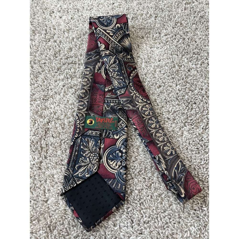 ROOSTER GUC Men's Vintage Multicolor All Silk Tie Burgundy, Beige Blue classic - Picture 4 of 7